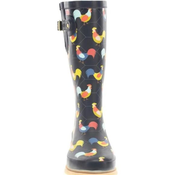 NEW Women's Unique Printed Tall 100% Waterproof Rain Boot Adjustable Strap - Picture 4 of 6